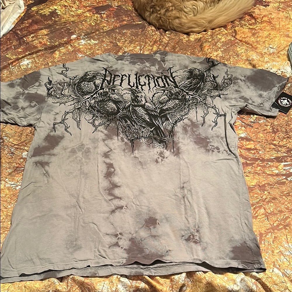 Affliction Gray Short Sleeve Tee with Gothic Graphic